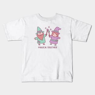 Cute Wizard And Witch Girl Magical Together Kids T-Shirt